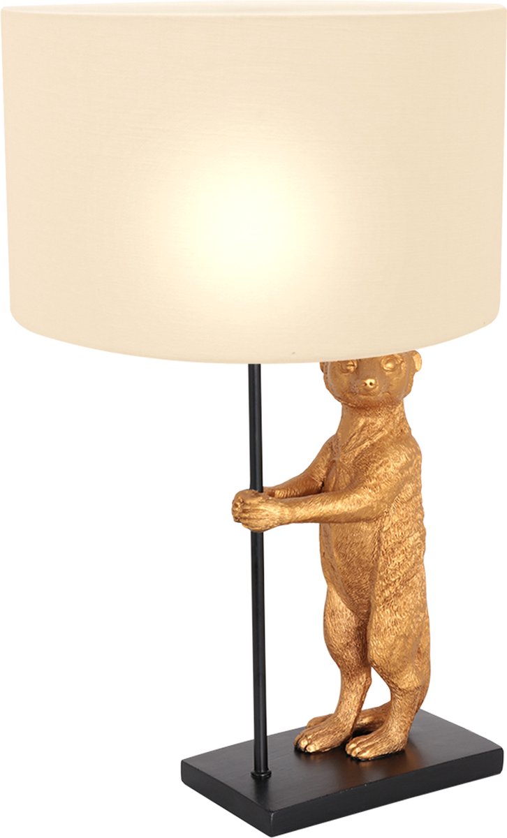 Anne Light & Home Animaux tafellamp - gouden stokstaart - 50 cm hoog - Ø30 cm - E27 - effen wit