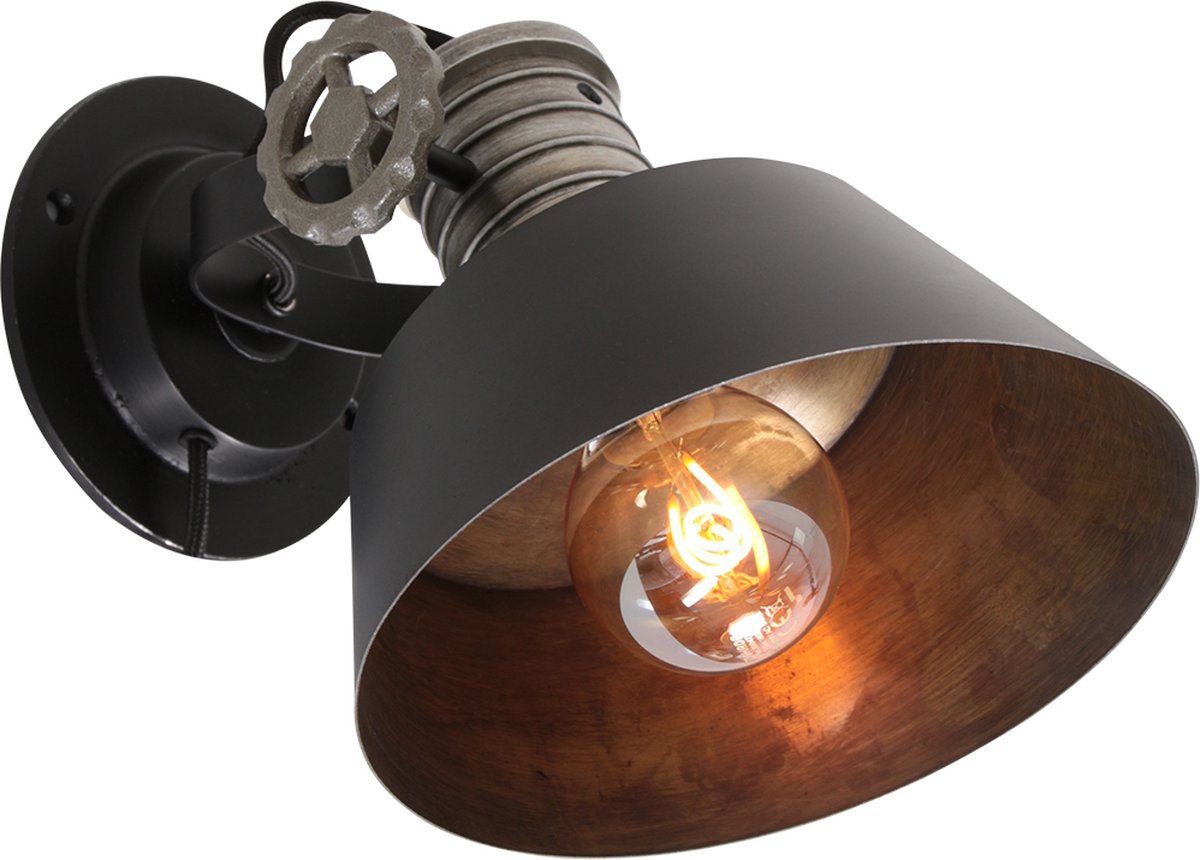 Anne Lighting Sprocket wandlamp - E14 - 19 cm diep - incl. 190 cm snoer - zwart