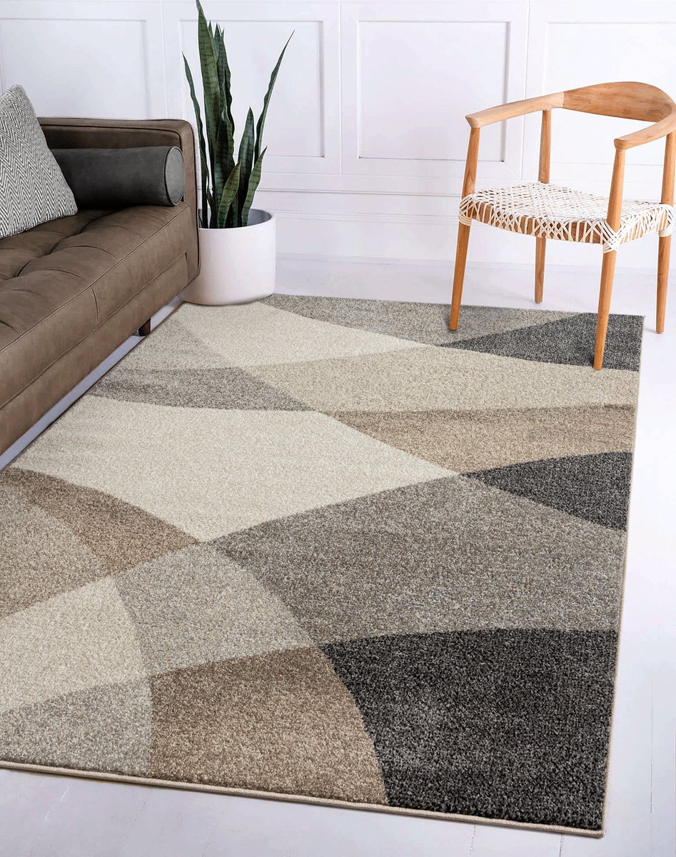 flycarpets Belos Vloerkleed Modern - Beige / Grijs / Taupe - Laagpolig Tapijt - 200x280 cm
