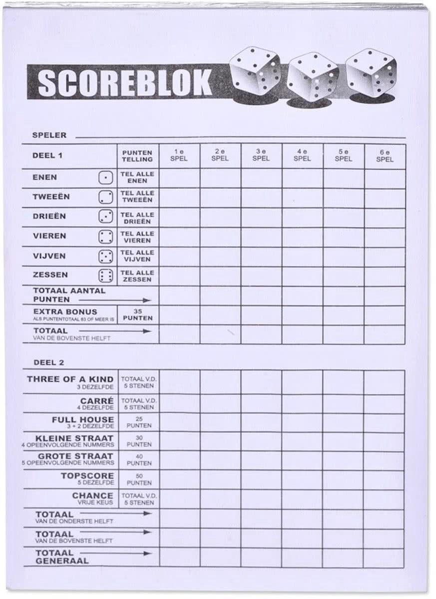 Yahtzee Scoreblok Set van 2 - 200 Vellen - Spel voor op Reis - Scoreblock - Spelletjes - Dobbelspellen - Spelaccessoires
