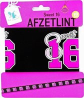 Sweet Sixteen Afzetlint - Verjaardag - Zwart / Roze - Kunststof - 10 Meter - 16 Jaar