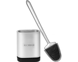 ASOBEAGE Toiletborstel, wc-borstel en houder, toiletborstels voor badkamer met sneldrogende houderset (zilver)