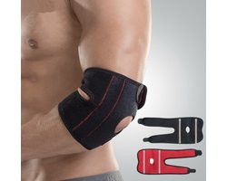 De Millennials Elleboog Brace voor Tennisarm - Bandage Ondersteuning - One Size Fits All - Dames - Heren - Steun Slijmbeursontsteking - Sportblessure - Zwart- rood - Verstelbaar Compressie Bandage -