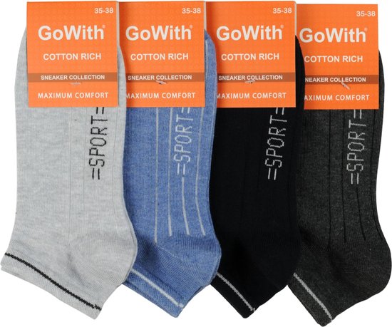 GoWith - katoen sokken - sportsokken - 4 paar - enkelsokken - dames