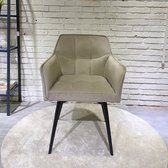 HTfurniture-Cruz dining chair-light gray velvet-with armrest-black legs