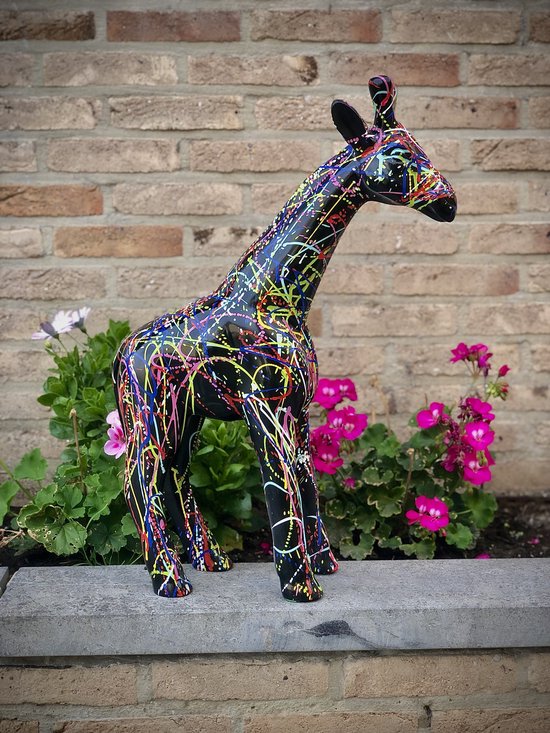 Foto: Giraf klein spetter zwart 55 cm hoog giraffe polyester polyresin polystone hoogkwalitatieve kunststof decoratiefiguur interieur accessoire voor binnen voor buiten cadeau geschenk tuinfiguur tuinbeeld