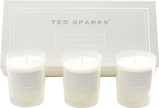 Ted Sparks - Gift Set - 3 geurkaarsen in prachtige geschenkverpakking - Fresh Linen