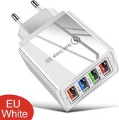 USB snel lader - Quick Charger 3.0 - USB stekker wit - USB Lader - Oplader voor Smartphones en Tablets - Thuislader - Universele Adapter met 4 usb poorten - telefoonstekker