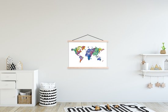 Affiche scolaire - Wereldkaart - Aquarelle - Arc-en-ciel - 90x60 cm