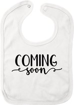 Slab met tekst 'Coming soon' - Wit - Zwangerschap aankondiging - Zwanger - Pregnancy announcement - Baby aankondiging