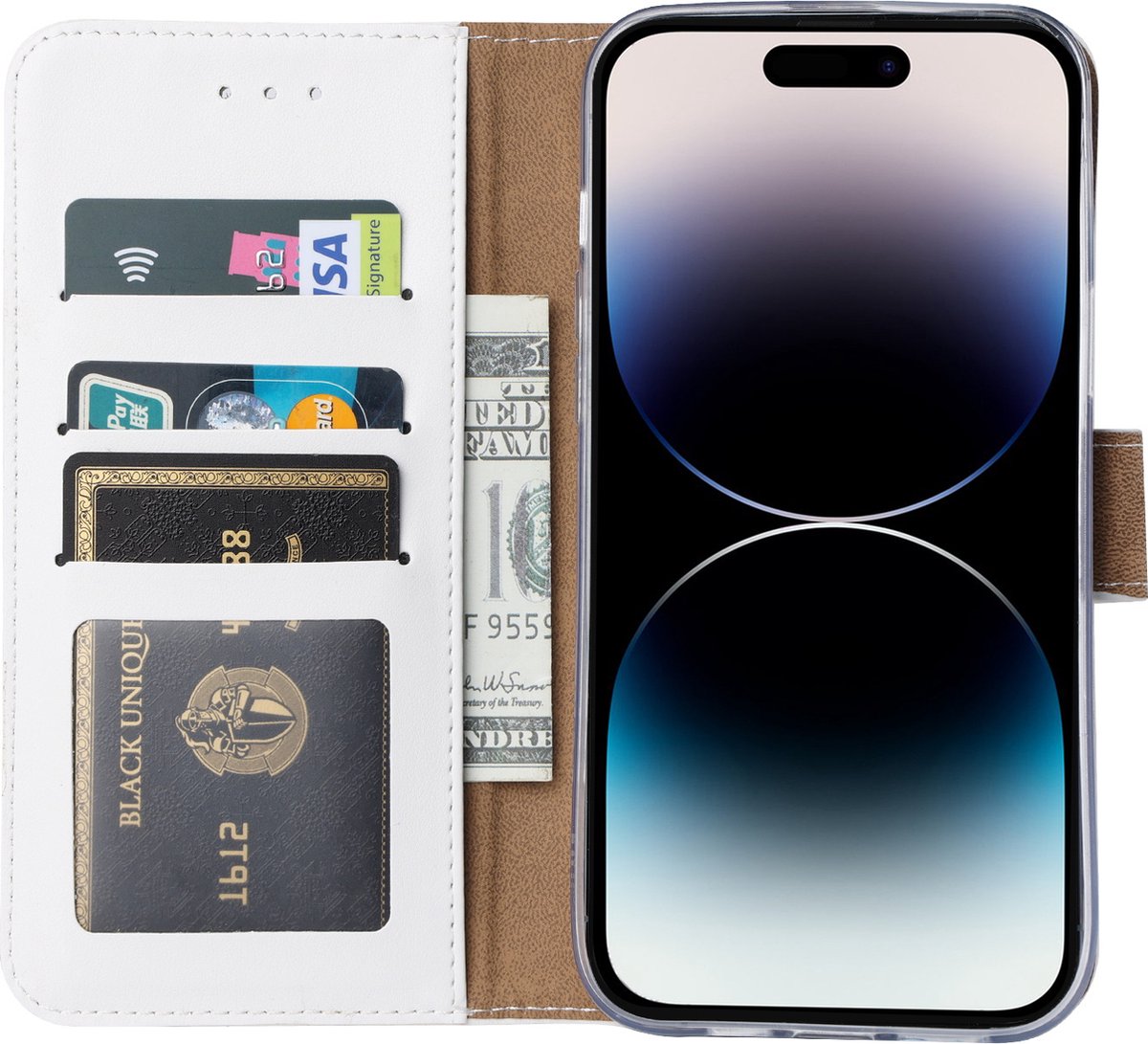 BixB bookcase iPhone 14 Pro hoesje met pasjeshouder Wallet case booktype- Wit