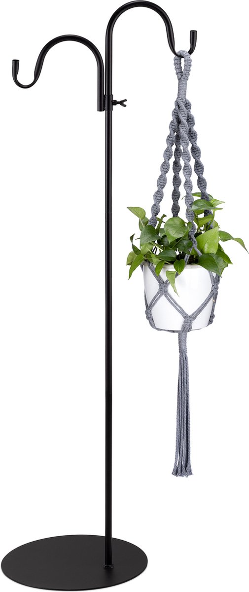 Navaris plantenhaak binnen of buiten - Staande hanger voor planten of decoratie - Pothouder van staal met 2 haken - Verstelbare hoogte - Navaris