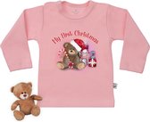Baby t shirt met print 'Mijn eerste Kerstmis' - roze - lange mouw - maat  86