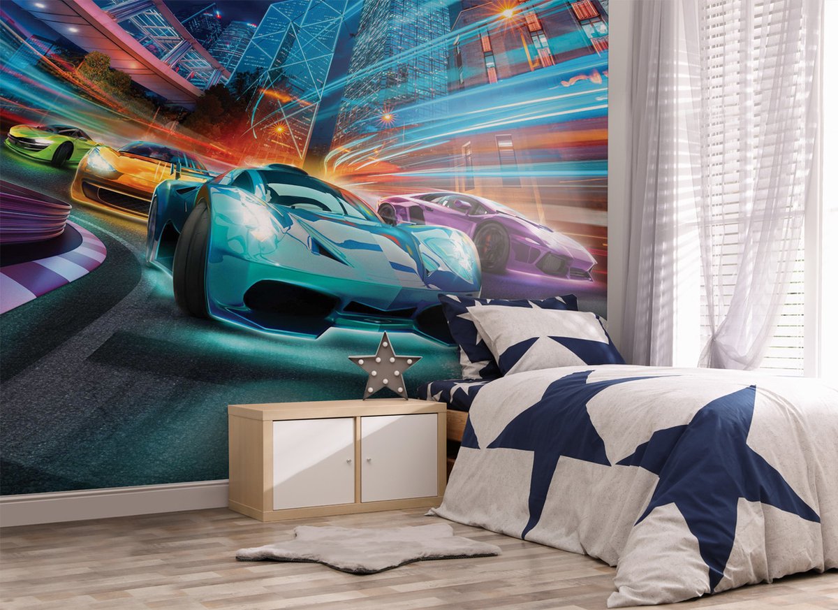 Walltastic – Supercar Racers - Autobehang - Posterbehang – Kinderbehang - XXL (305 x 244 cm) – 6 Panelen - walltastic