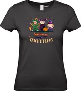 Dames T-shirt Halloween TrickrTreat | Halloween kostuum kind dames heren | verkleedkleren meisje jongen | Zwart | maat M