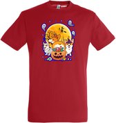 T-shirt kinderen Halloween Hondjes | Halloween kostuum kind dames heren | verkleedkleren meisje jongen | Rood | maat 128