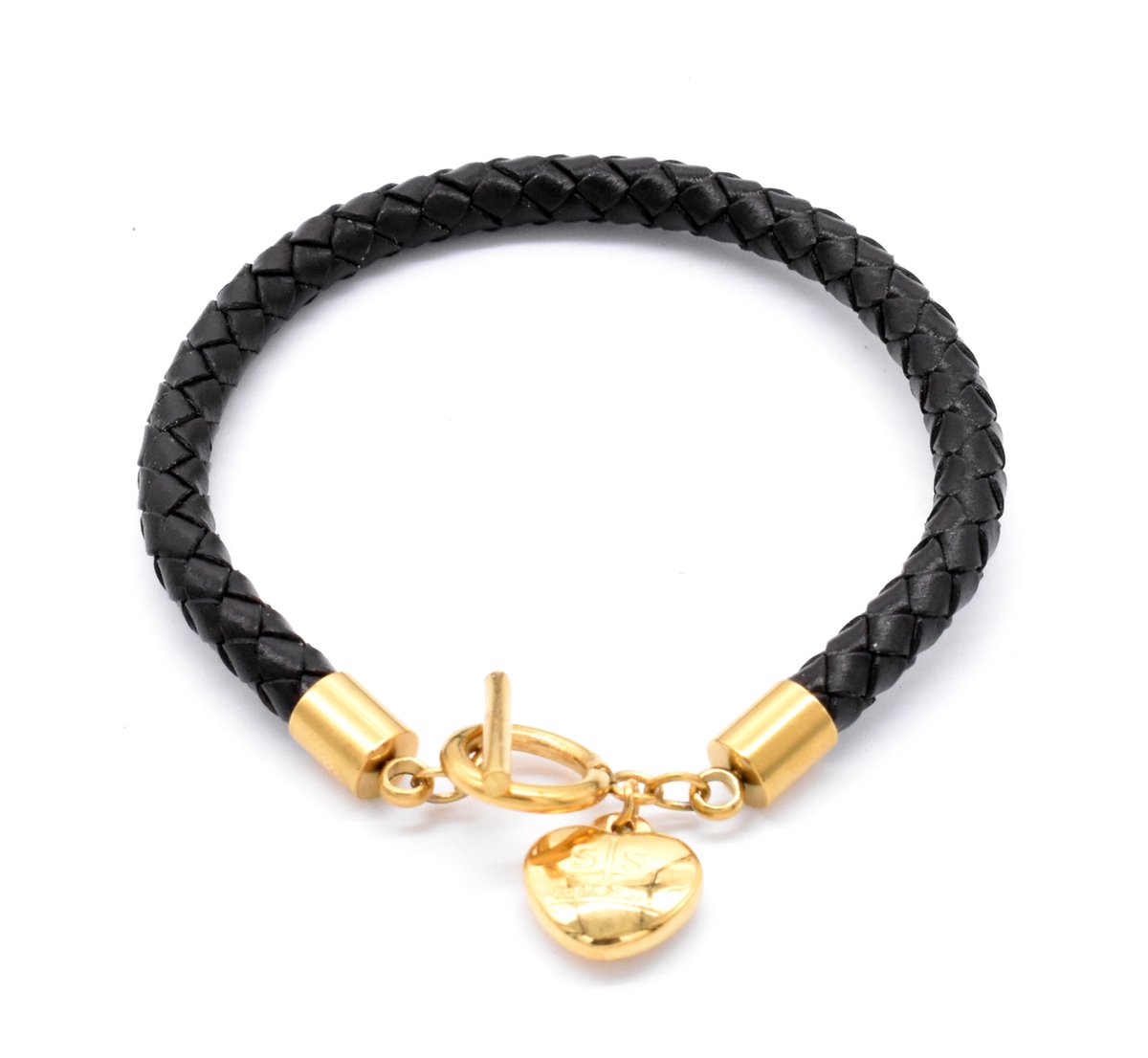 Leren armband bruin dames met hartje 16,5cm - gouden armband leer- met geschenkverpakking - Lederen hartjes armband van Sophie Siero - Sieraden - Armbanden