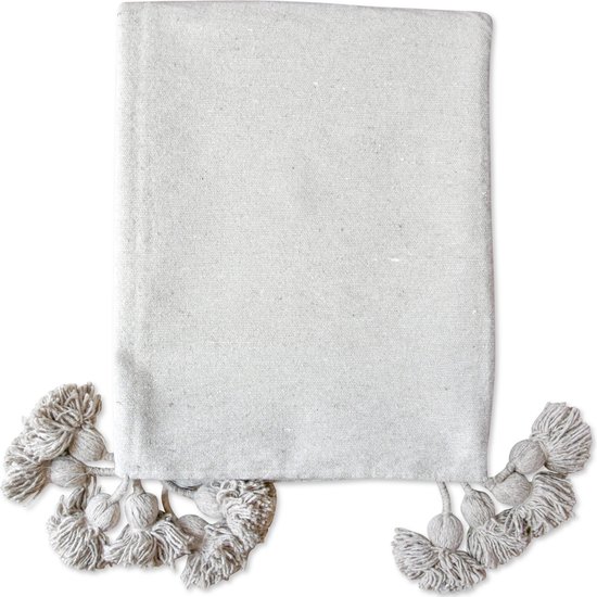 Dekentje - pompom deken creme wit – Ideaal als sprei voor je bed of deken voor op de bank - 180 x 300cm - Plaid woon- en slaapkamer