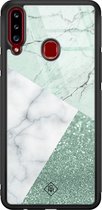Coque Samsung Galaxy A20s en verre - Collage marbre menthe - Mint - Hard Case Zwart - Coque arrière pour téléphone - Marbre - Casimoda