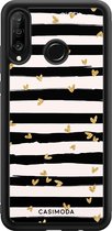 Casimoda® telefoonhoesje - Geschikt voor Huawei P30 Lite - Hart Streepjes - Zwart TPU hoesje - Backcover - Zwart - Gestreept