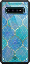 Casimoda® hoesje - Geschikt voor Samsung Galaxy S10+ - Geometrisch Blauw - Luxe Hard Case Zwart - Backcover telefoonhoesje - Blauw
