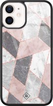 Casimoda® hoesje - Geschikt voor iPhone 12 Mini - Stone grid marmer / Abstract marble - Luxe Hard Case Zwart - Backcover telefoonhoesje - Multi