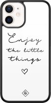 Casimoda® hoesje - Geschikt voor iPhone 12 Mini - Enjoy Life - Luxe Hard Case Zwart - Backcover telefoonhoesje - Wit