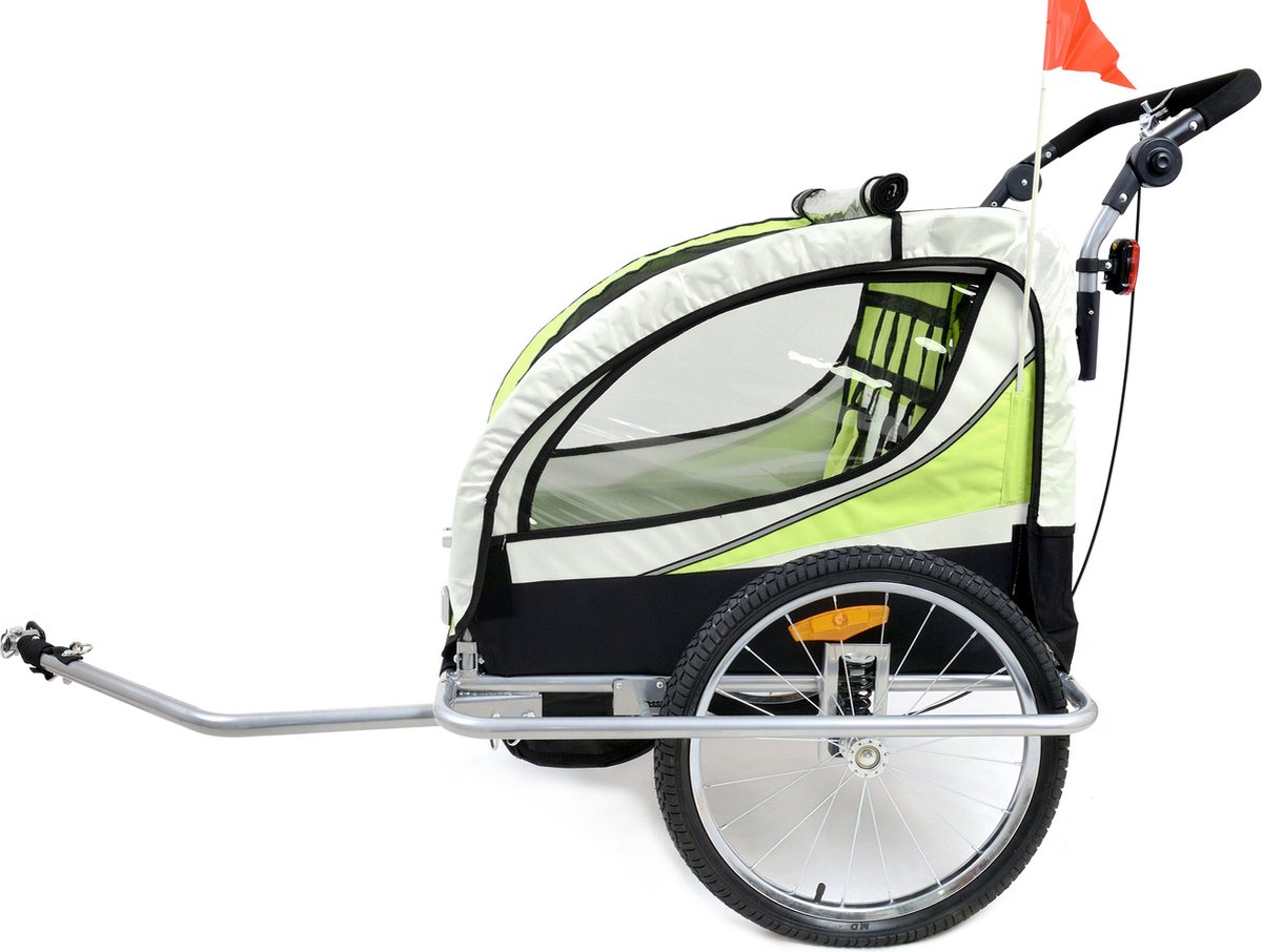 Fietskar 2 kinderen met schokbreker lime bol
