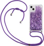 Lunso - Backcover hoes met koord - Geschikt voor iPhone 14+ / 14 Plus - Glitter Paars