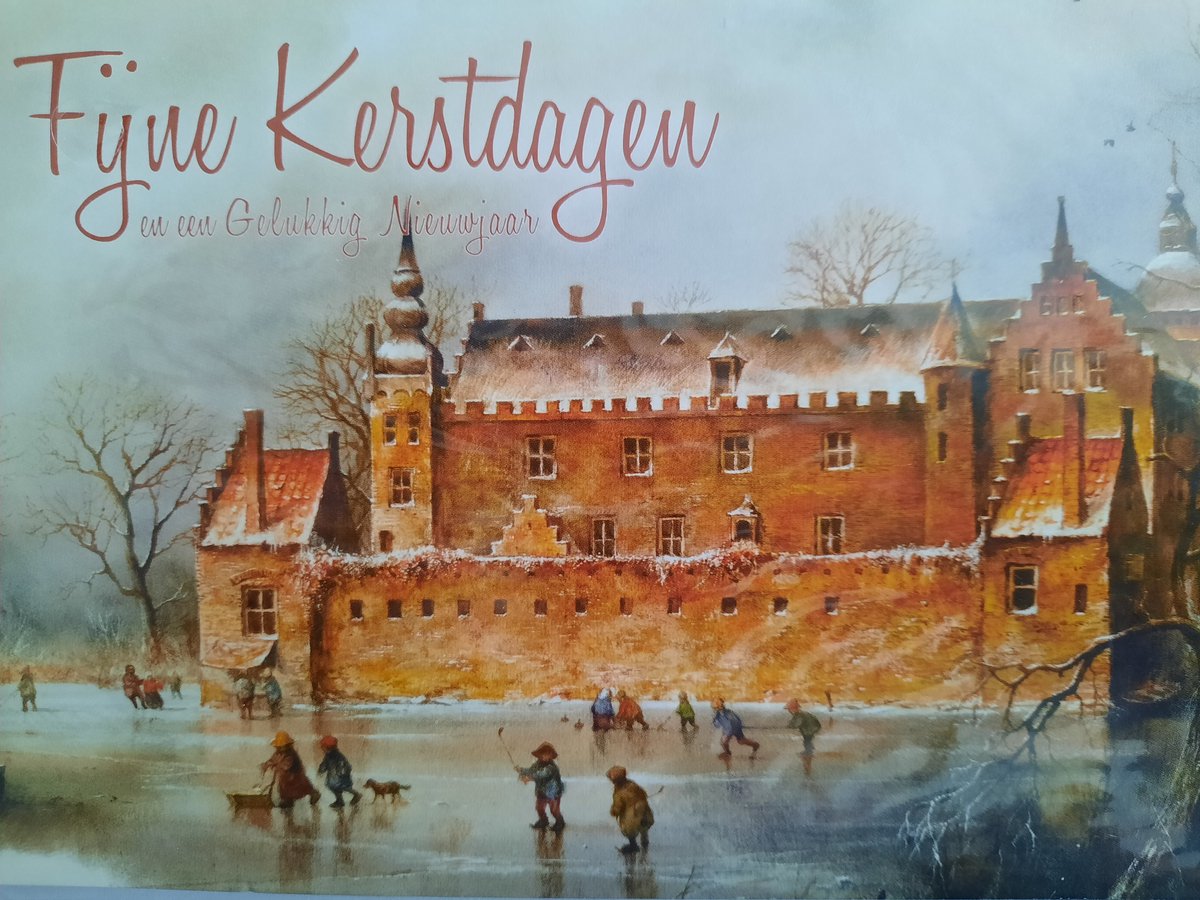 8 Dubbele Kerstkaarten met enveloppen Rien Poortvliet Kasteel in wintertijd - fijne feestdagen kerstmis