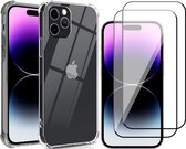Hoesje geschikt voor iPhone 14 Pro Max - Anti Shock Proof Siliconen Back Cover Case Hoes Transparant - 2x Full Tempered Glass Screenprotector