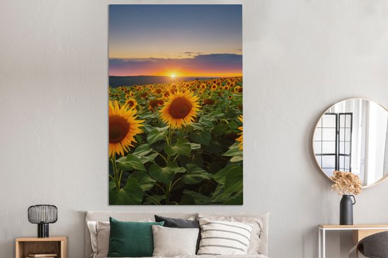 Peinture sur toile - Photo sur toile - Tournesol - Fleurs - Nuages ​​- Ciel - Lumière du soleil - Décoration de chambre - Fleurs sur toile - 120x180 cm - Chambre