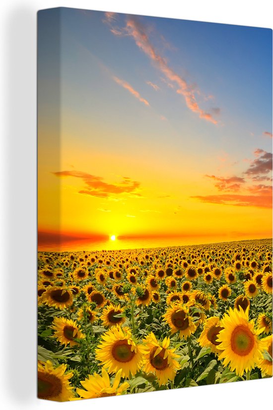 Canvas - Schilderij bloemen - Zonnebloem - Bloemen - Zon - Kamer decoratie - Foto op canvas - 60x80 cm - Muurdecoratie - Woonkamer