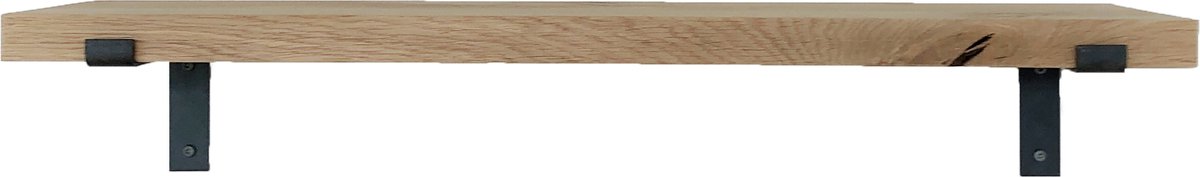 GoudmetHout® Wandplank Industrieel - 40 x 25 cm Muurplank - Eiken Hout - Decoratie Wandrek & Boekenrek - Hangplank Keuken - Wall Shelf + 2 Mat Blanke Plankdragers van Staal
