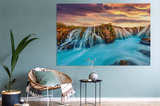 Toile nature - Chutes d'eau - Coucher de soleil - Paysage - Tableau - Toile - Tableaux sur toile salon - 180x120 cm