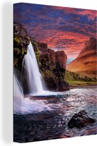 Canvas schilderij - IJsland - Waterval - Berg - Wanddecoratie - Canvas schilderijen woonkamer - Slaapkamer - Canvasdoek - 30x40 cm
