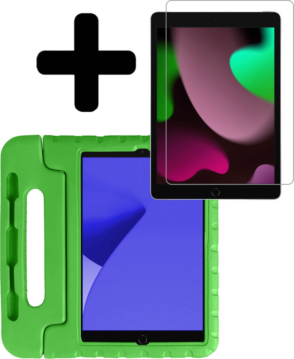 Hoes - Geschikt voor Apple iPad 8 (2020) - 10.2 inch - 8e Generatie - Met Screenprotector - Kinderhoes Shockproof Bumper - Kidsproof Case - Tablet Hoesje - Kinder Hoesje Cover - Groen