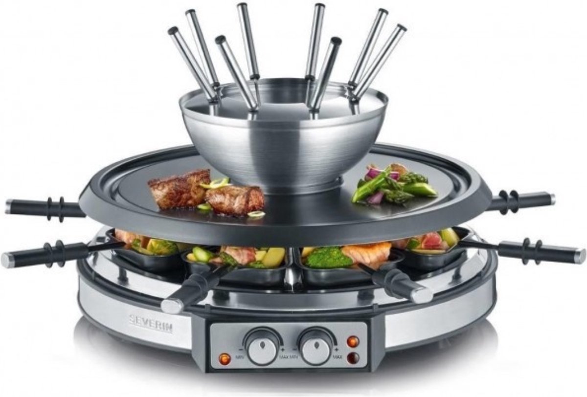 Severin 9948 racletteset/ Fondue - 8 Personen - 1900 W - Roestvrij staal - Zwart