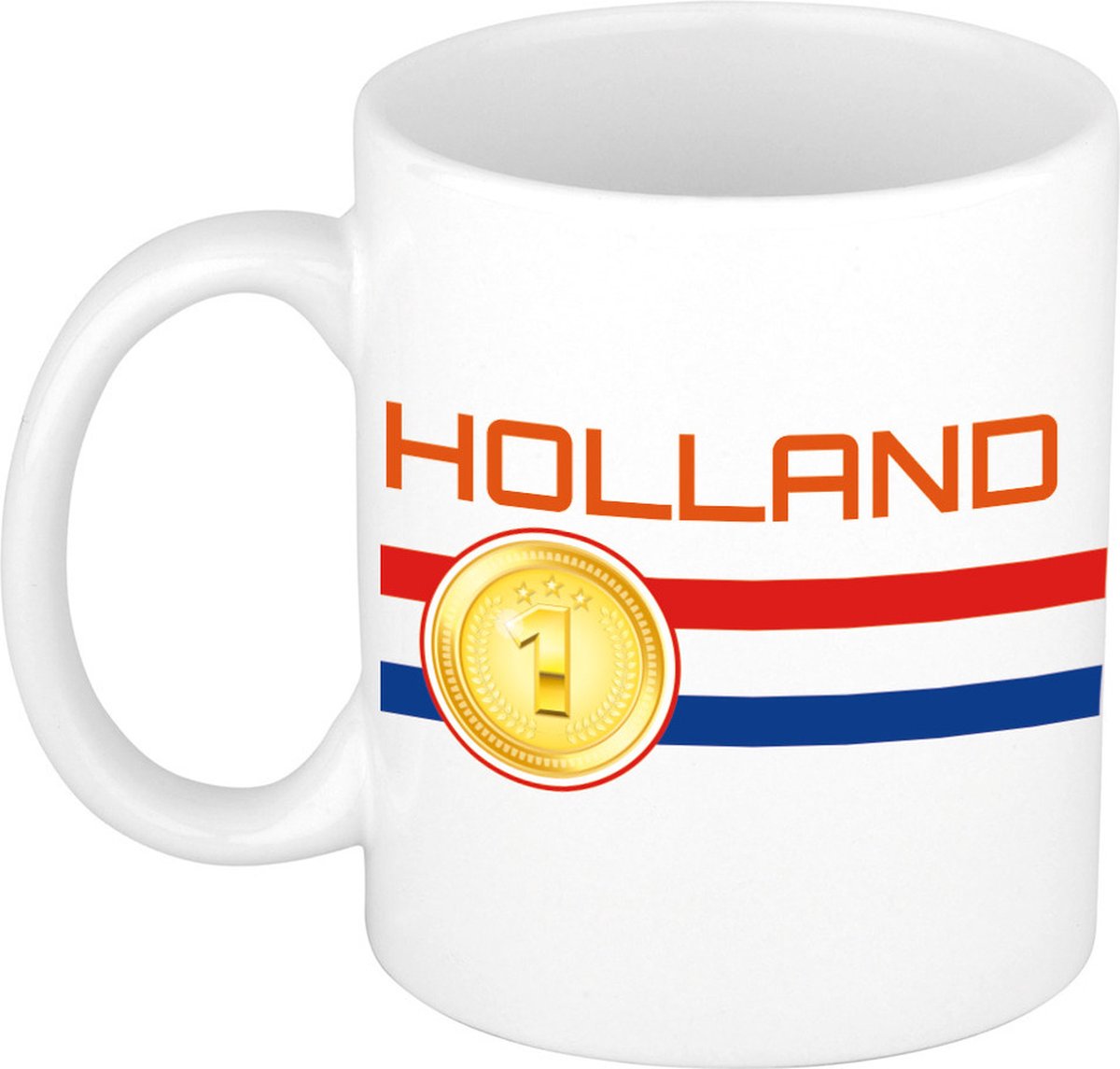 Holland vlag met medaille beker / mok wit - 300 ml - Nederland supporter / fan