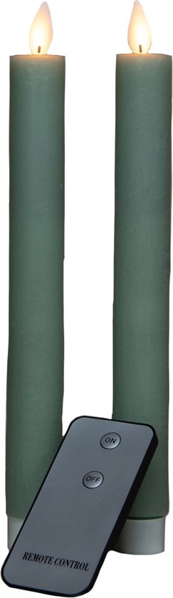 Kaarsen set van 2x stuks Led dinerkaarsen glitter groen 24 cm - Woondecoratie - Elektrische kaarsen
