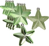 24x stuks kerstornamenten kunststof sterren kerstballen groen 7 cm