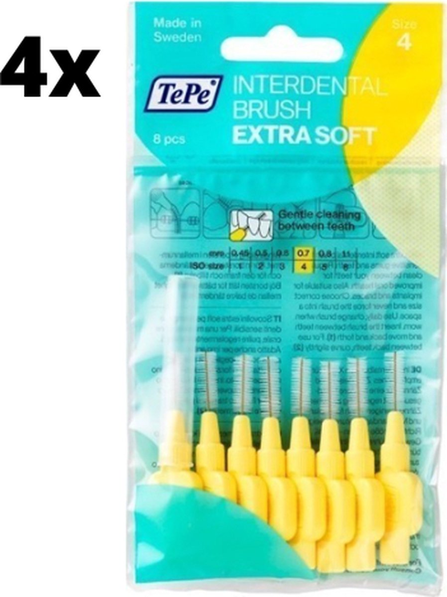 Goedkoopste TePe Extra Soft Lichtgeel 0,7mm - 4 x 8 stuks - Voordeelverpakking