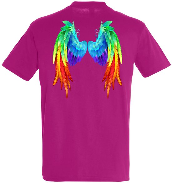 T-shirt Regenboog Vleugels | Love for all | Gay pride | Regenboog LHBTI | Fuchsia | maat XS