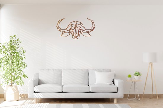 Warm - Geometrische Buffalo - Big - Wanddecoratie - Lasergesneden - Geometrische dieren en vormen - Houten dieren - Muurdecoratie - Line art - Wall art