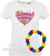 Dames T-shirt Flower Power Hart | Love for all | Gay Pride | Regenboog LHBTI | Wit dames | maat L