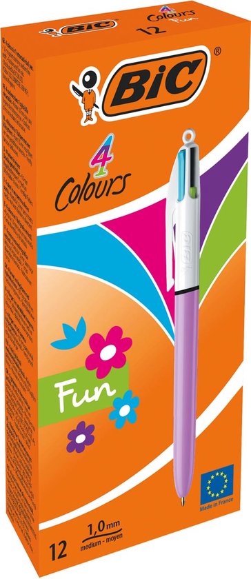 Bic 4 Colours Fun, stylo bille, 0 mm, 4 couleurs d'encre pastel
