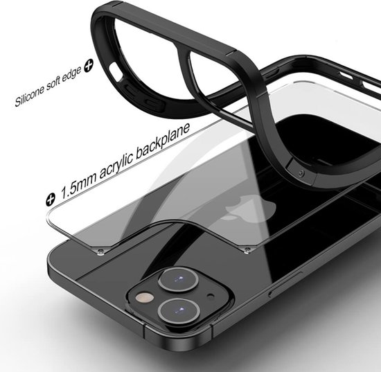 IYUPP Hoesje Geschikt voor iPhone 14 Pro Hoesje - Shockproof Back Cover - Zwart Transparant