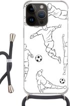 Geschikt voorApple Iphone 14 Pro - Crossbody Case - Een illustratie van spelers in verschillende posities - Jongetje - Meisje - Kinderen - Siliconen - Crossbody - Backcover met Koord - Telefoonhoesje met koord - Hoesje met touw