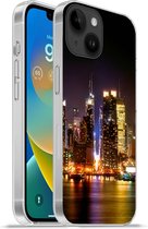 Geschikt voorApple Iphone 14 - Softcase hoesje - New York - Skyline - Kleuren - Siliconen Telefoonhoesje