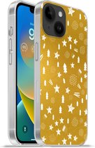 Geschikt voorApple Iphone 14 - Softcase hoesje - Kerst - Feest - Goud - Siliconen Telefoonhoesje